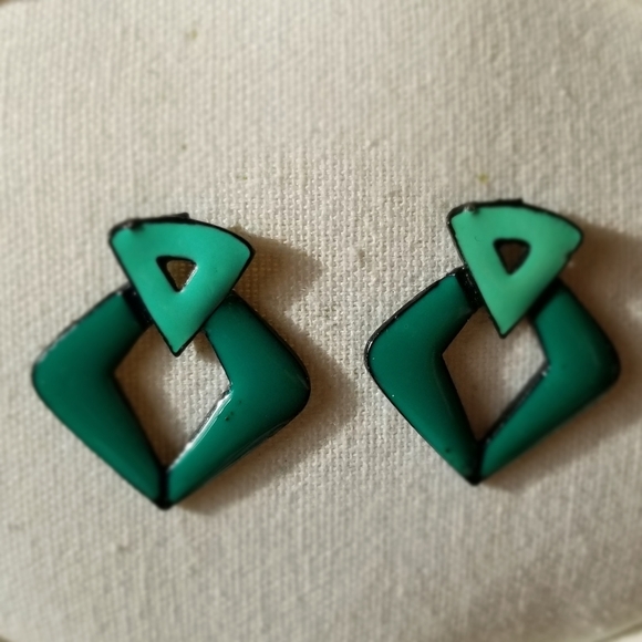 Geometric Teal Earrings - Picture 2 of 7